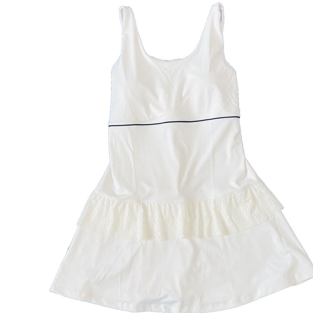 Fila Sport Tennis Dress XL Built-In Bra White Lace Ruffle Racerback Stretch NWT